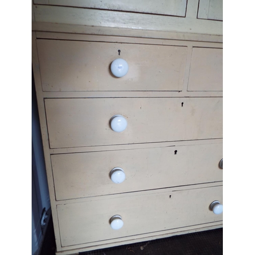 924 - Early 20th Century Pine three drawer chest with two drawers above with matching cupboard with froste... 