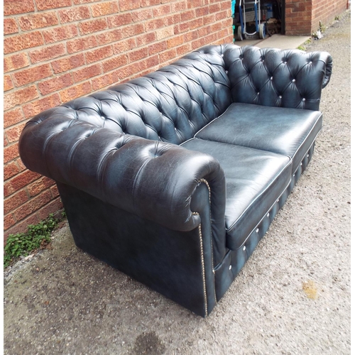 941 - Two Seat Leather Chesterfield in Antique Blue.  W:64 inches.