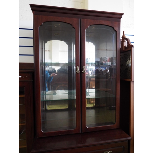 949 - Darkwood cupboard with mirror backed glass fronted display cupboard . H:75 x W:33 x D:18 inches. See... 