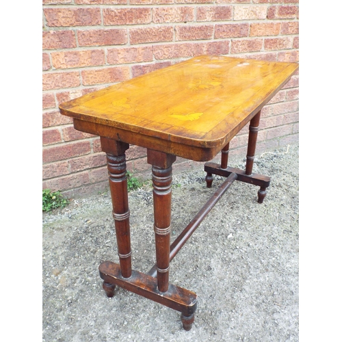 969 - Lovely Victorian side table with marquetry inlaid decoration of butterflies and flowers. Twin reeded... 