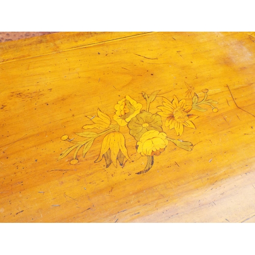 969 - Lovely Victorian side table with marquetry inlaid decoration of butterflies and flowers. Twin reeded... 