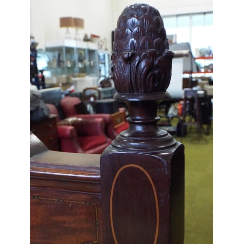 970 - Late Victorian bed frame with quartered Mahogany headboard with carved  decoration and acorn finials... 