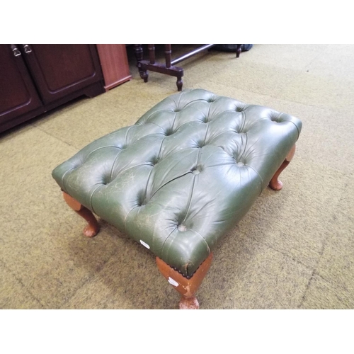 983 - Green leather footstool with cabriole legs. See photos.