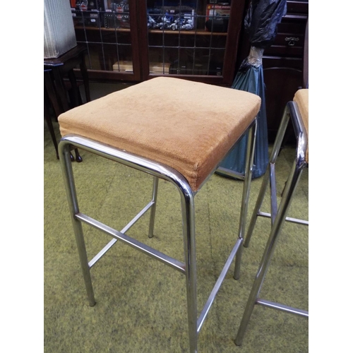 993 - Pair of chrome bar stools with upholstered tops, see photos.