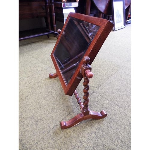 994 - Pine table top tilting mirror with barley twist supports and stretchers. H:189 x W:20 inches see pho... 