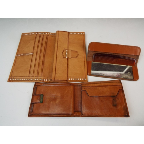 767 - Vintage leather wallets and a spanish leather comb case.