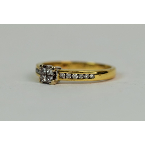 528a - 18ct  Yellow Gold Multi Diamond set ring. 0.25pts Diamonds set in a Deco style. Finger size 'J-5'   ... 