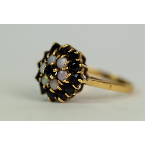 511a - 9ct Yellow Gold ring set with Pearls and Sapphires set in a flower pattern. Finger size 'P'   3.7g