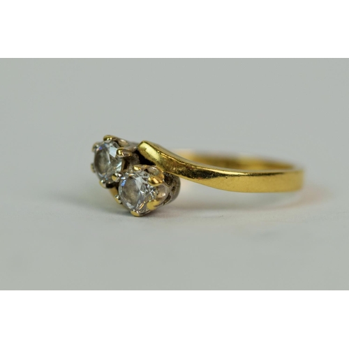 512a - 14ct Yellow Gold Crossover ring set with two round cut CZ's   Finger size 'J'   2.5g