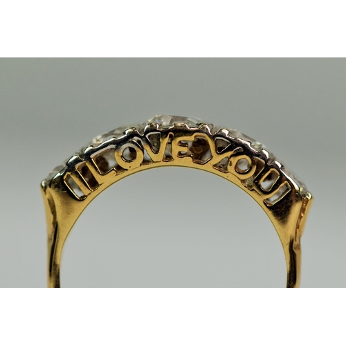 515a - 14ct Yellow Gold Ring set with Five large CZ stones on a mount which spells ' I Love You'  Finger si... 