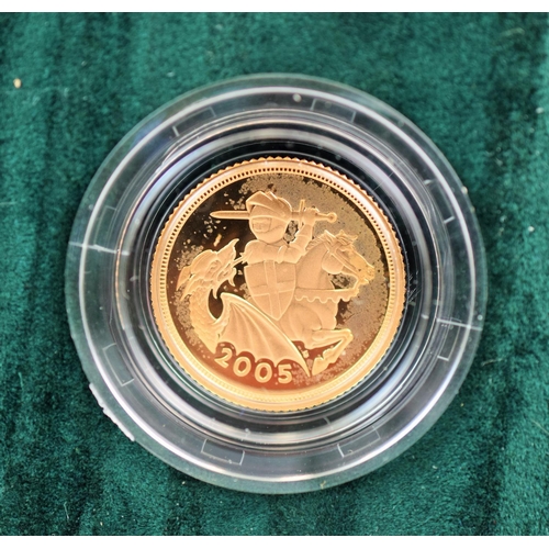 633 - Royal Mint 2005 UK Gold Proof Four Coin Sovereign Collection. COA, all original. See photos.