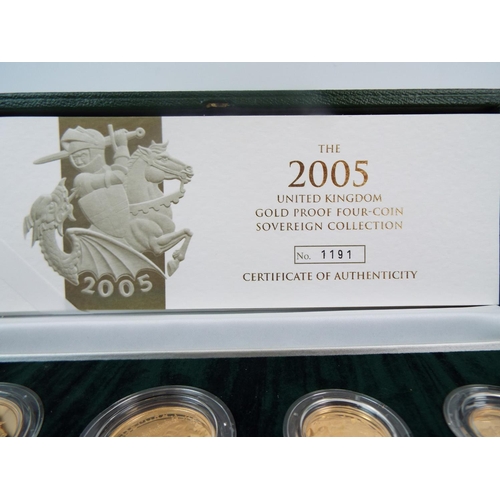 633 - Royal Mint 2005 UK Gold Proof Four Coin Sovereign Collection. COA, all original. See photos.