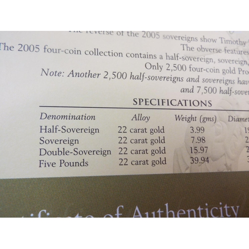 633 - Royal Mint 2005 UK Gold Proof Four Coin Sovereign Collection. COA, all original. See photos.