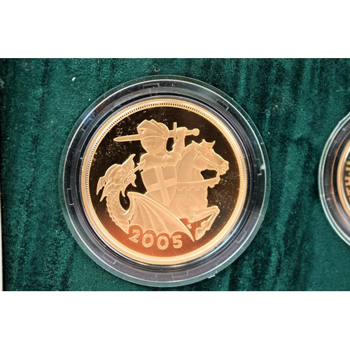 633 - Royal Mint 2005 UK Gold Proof Four Coin Sovereign Collection. COA, all original. See photos.