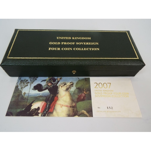 634 - Royal Mint 2007 UK Gold Proof Four Coin Sovereign Collection. COA, all original. Limited Edition. 65... 