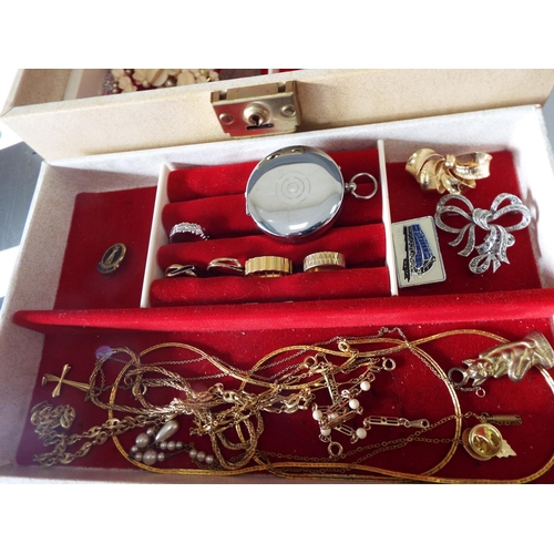 838 - Jewellery box and costume jewellery contents.