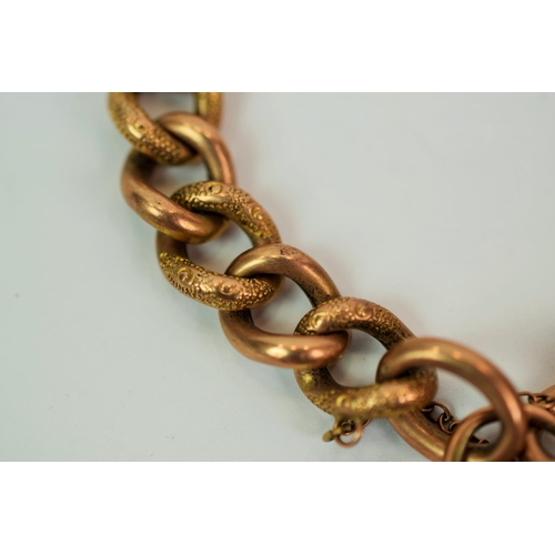 555a - 9ct Rose Gold Bracelet, each hollow link hallmarked and scrolled decoration, Hallmarked and decorate... 