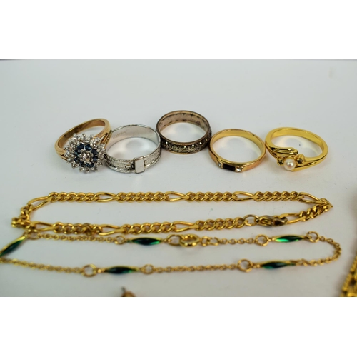 566a - Selection of Yellow metal costume, rings plus a quartz ladies watch. see photos