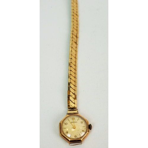 891 - Vetex ladies watch with 9ct gold front & back and a rolled gold bracelet, non runner