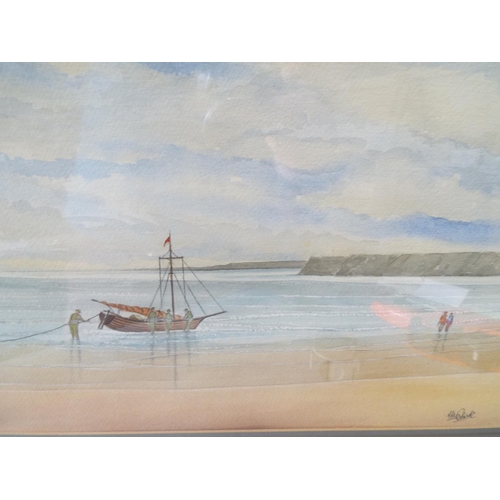 1048 - Framed Watercolour of a beach Scene. 22 x 18 inches. See photo