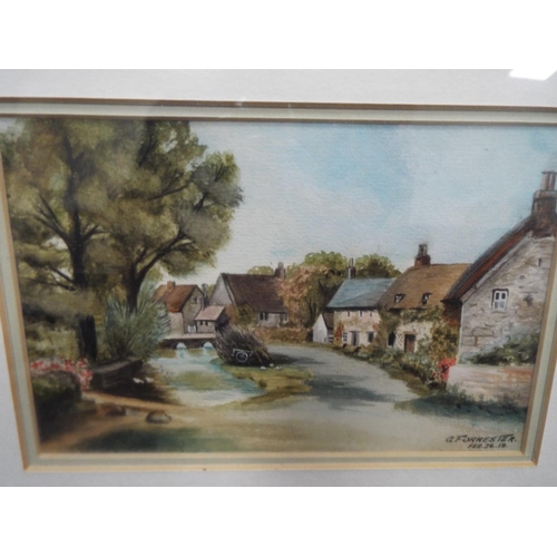 1052 - Nicely framed and mounted lithograph of a village square approx 12 x 14 inches. See photo