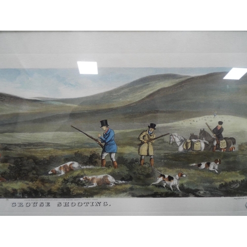 1059 - Victorian hand tinted lithograph of Grouse shooters. Frame size 32 x 16 inches. See photo