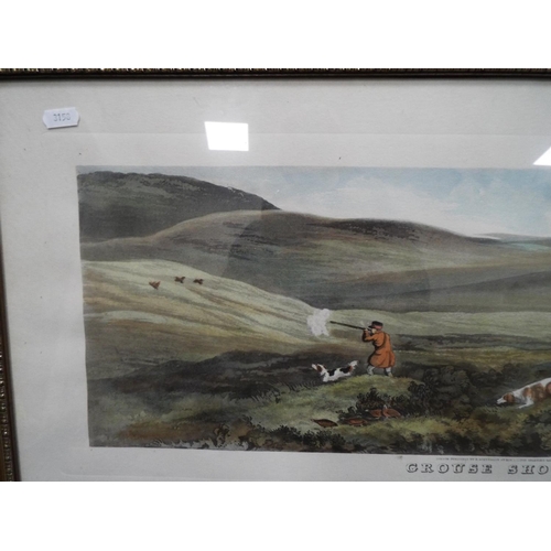 1059 - Victorian hand tinted lithograph of Grouse shooters. Frame size 32 x 16 inches. See photo