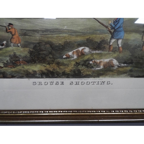 1059 - Victorian hand tinted lithograph of Grouse shooters. Frame size 32 x 16 inches. See photo