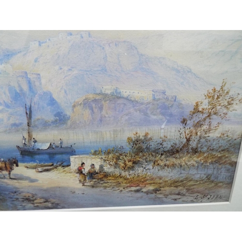 1060 - Fine Watercolour of a Continental lake scene. Framed and mounted under glass. Signed E,St John  (187... 