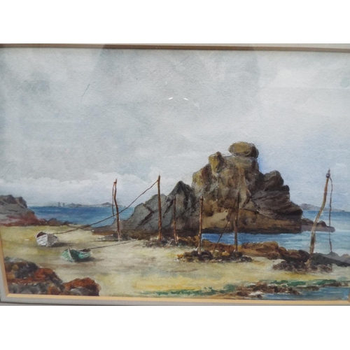 1069 - Framed and mounted lithograph or possibly watercolour of a coastal scene.  16 x 13 inches. See photo