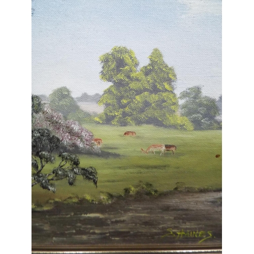 1071 - Oil on canvas of a Bucolic scene  approx 18 x 10 inches see photos