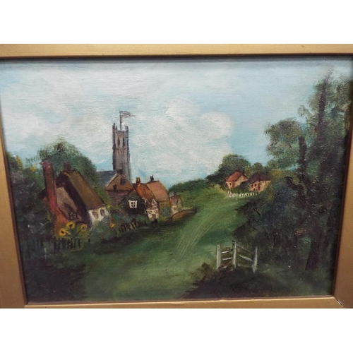 1081 - Oil on canvas of a village scene  17 x 14 see photo