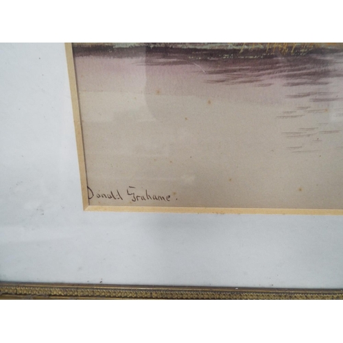 1082 - Watercolour of a river, (possibly Great Ouse) By Donald Grahame.  35 x 19 inches. See photos