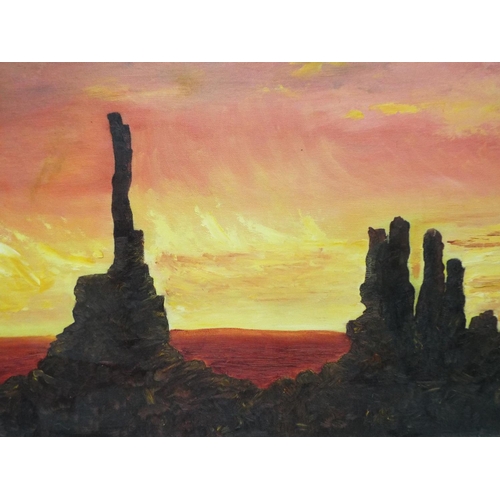 1083 - Original framed acrylic on board of an Arizona desert scene at sunset.  30 x 25 inches