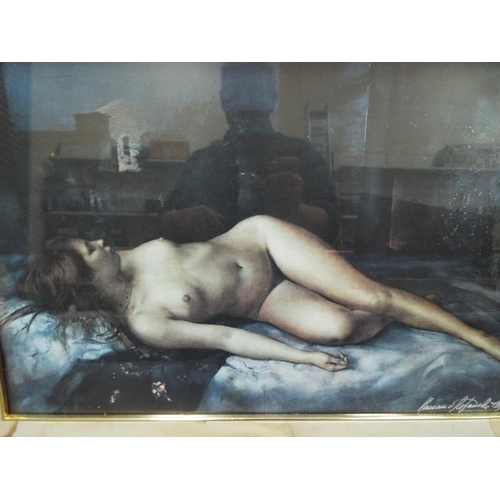 1090 - Framed and mounted print of a nude in gilt frame.  'midsummer Night Dream'  Romano Stefanelli. With ... 