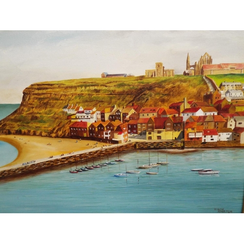 1092 - Colourful oil on canvas of Whitby Bay. 24 x 20 inches. See photo