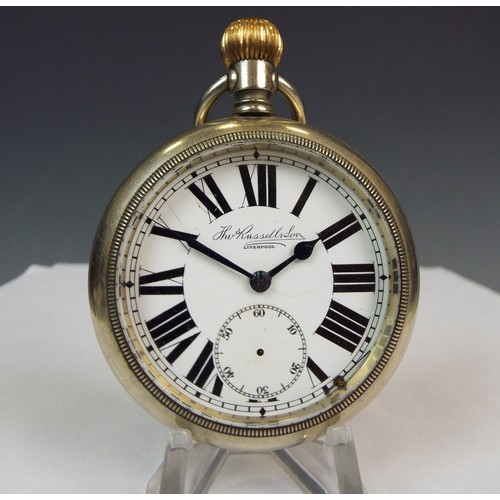 540a - Thomas Russell (Liverpool) 7 jewel swiss made pocket watch. Crown wind with screwback case. Running ... 