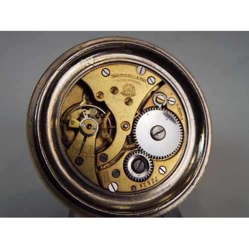 540a - Thomas Russell (Liverpool) 7 jewel swiss made pocket watch. Crown wind with screwback case. Running ... 