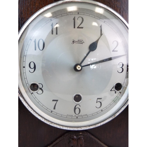 1100 - Bentima clock with arts and craft style wooden body. Working condition unkown.