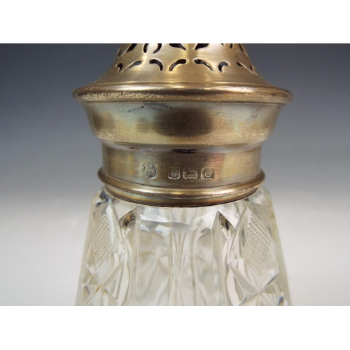 1108 - Cut glass sugar sifter with sterling silver lid birmingham 1927.