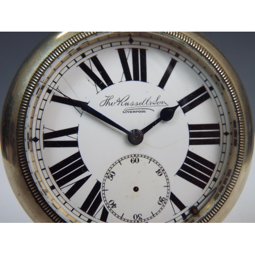 540a - Thomas Russell (Liverpool) 7 jewel swiss made pocket watch. Crown wind with screwback case. Running ... 