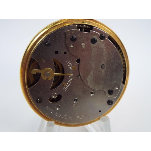 543a - Gold Tone Ingersoll Triumph pocket watch with crown wind, subsidiary dial, running order