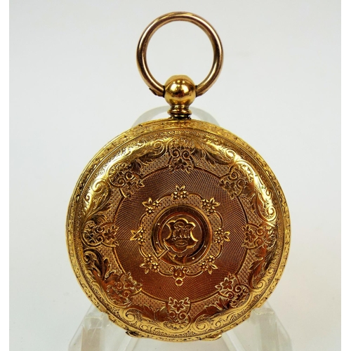 545a - 18ct Yellow gold cased pocket watch with Champleve face. Will need attention to run. very pretty wat... 