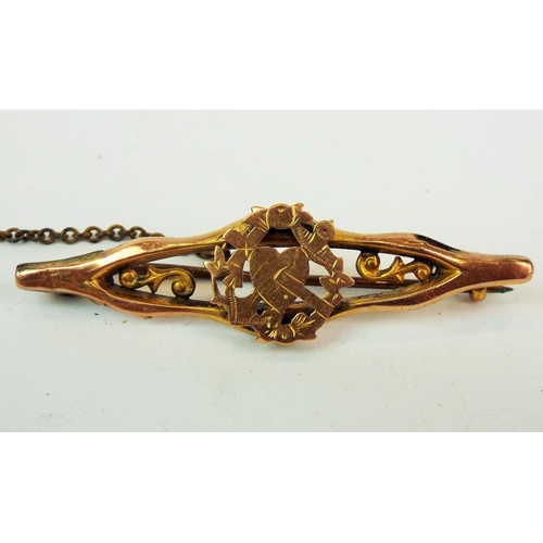 549a - 9ct Rose gold Mizpah brooch with safety chain fitted together with a gold plated locket and chain se... 