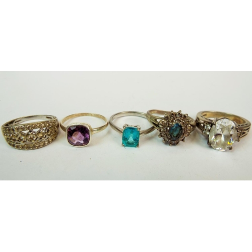 843A - Five 925 Silver Stone set rings see photos