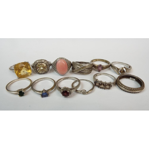 846a - Twelve 925 Silver, stone set rings. see photos