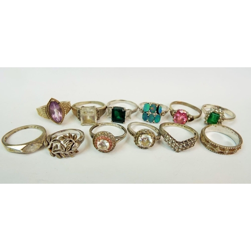 847a - Twelve 925 Silver, stone set rings, see photos