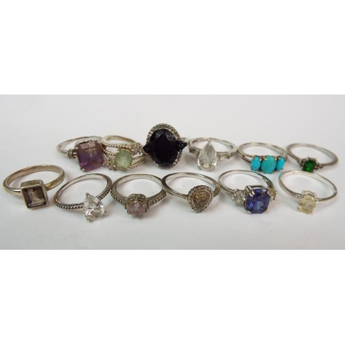 848a - Twelve 925 Silver, stone set rings. see photo