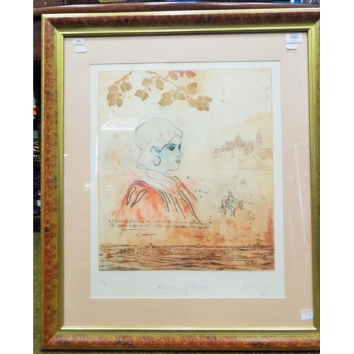 1084 - Signed Lithograph by J Garrington.  'Memories of Florence'   Framed and mounted under glass.  26 x 3... 