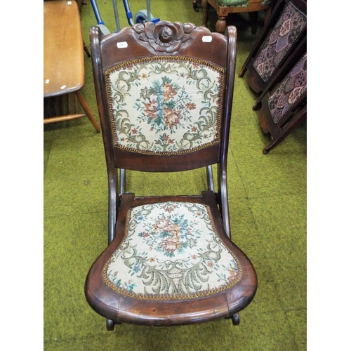 147 - Fold down Gypsy Rocking chair. Upholsterd seat and back. nice condition. C1910